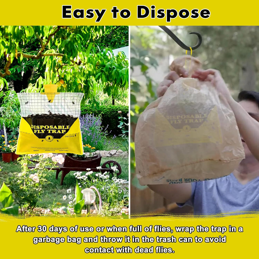 Fly Traps Outdoor With Bait, 6 Pcs Disposable Flies Control Bags For Farm