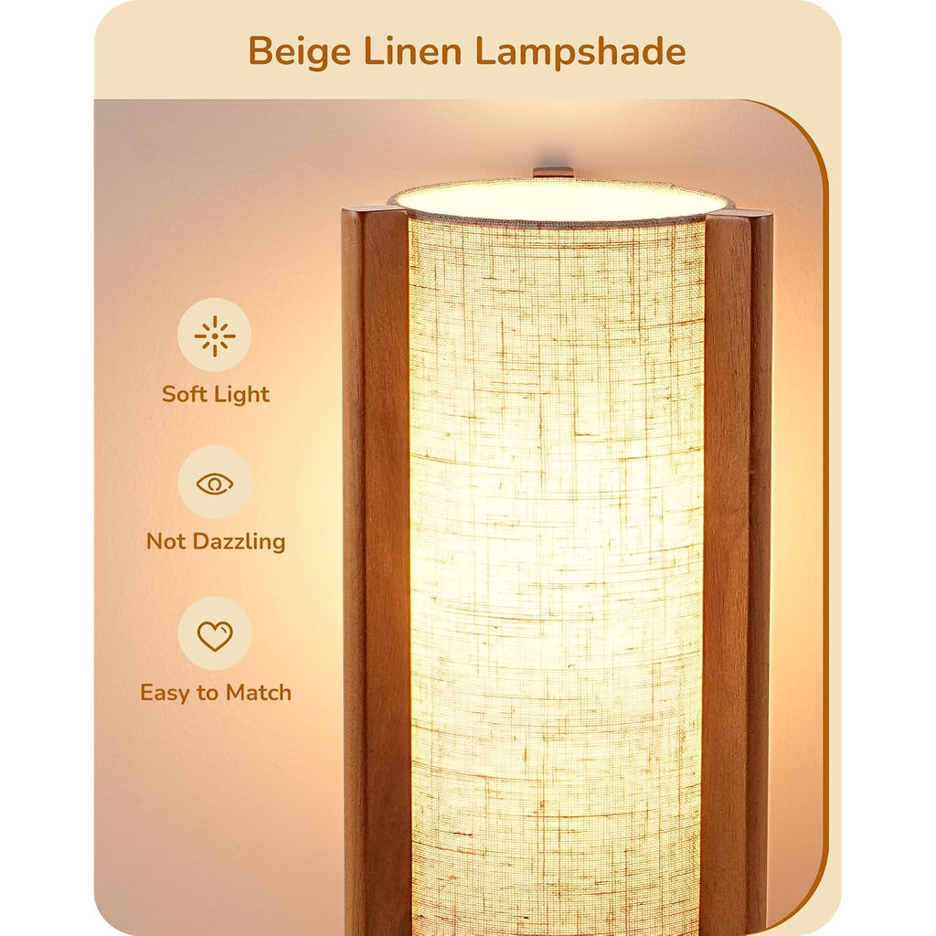 Edishine 13.5" Small Table Lamp, Walnut Wood Cylinder Nightstand Lamp For Bedroom, Beige Linen Shade, Corner Modern Bedside Lamp For Living Room, On-Off Line Switch, E26 Base (Bulb Not Included)