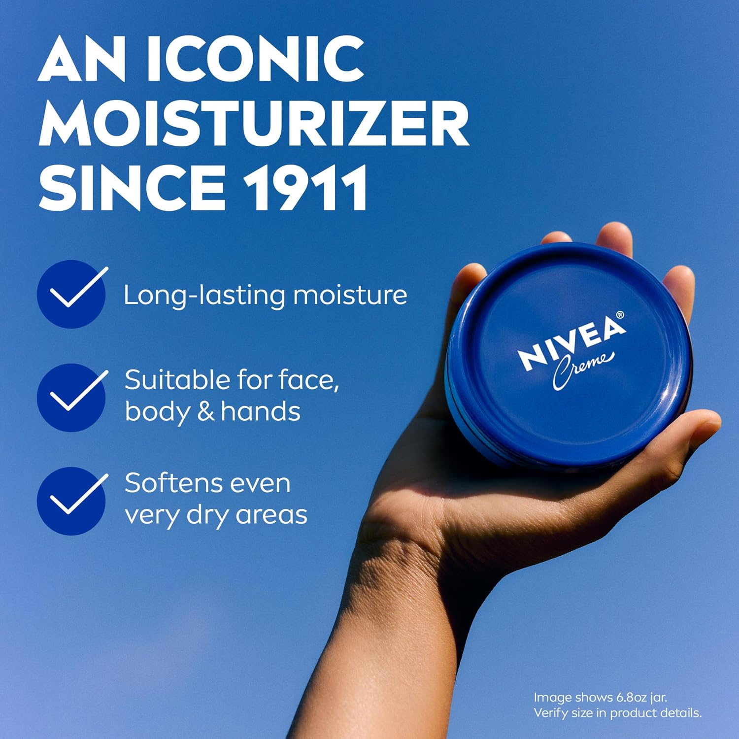 Nivea Creme Face, Hand And Body Moisturizer Cream, Rich Body Cream For Dry Skin With Provitamin B5, Fast-Absorbing And Non-Comedogenic, For Daily Use On All Skin Types, 16 Oz Jar