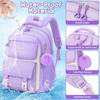 Fimibuke Waterproof Backpacks For School Girls With Lunch Box & Pencil Case | 3Pcs Lightweight Teen Girls Backpack Bookbag, Cute Kids Toddler School Bag For Elementary Middle High School Students Travel