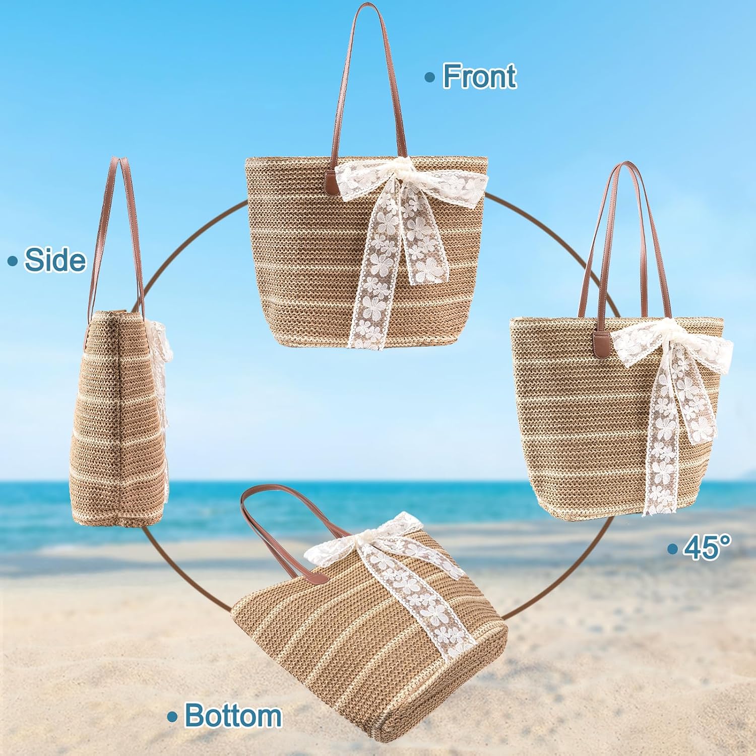 Straw Beach Tote Bag For Women - 2026 Large Handwoven Summer Vacation Purse Zipper For Travel Shopping Essentials