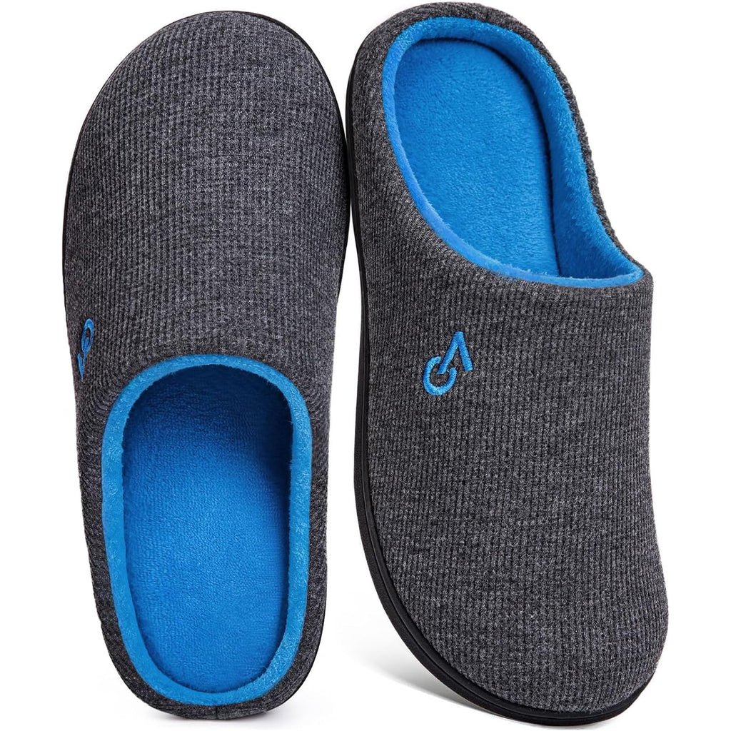 Veracosy Men'S Two-Tone Memory Foam House Slippers Indoor Outdoor Durable Rubber Sole