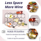 Gusto Nostro Countertop Wine Rack - 14 Bottle Freestanding Modern Black Metal Small - 3 Tier Tabletop Wine Holder Stand For Cabinet, Pantry - Wine Racks Countertop - No Assembly Required