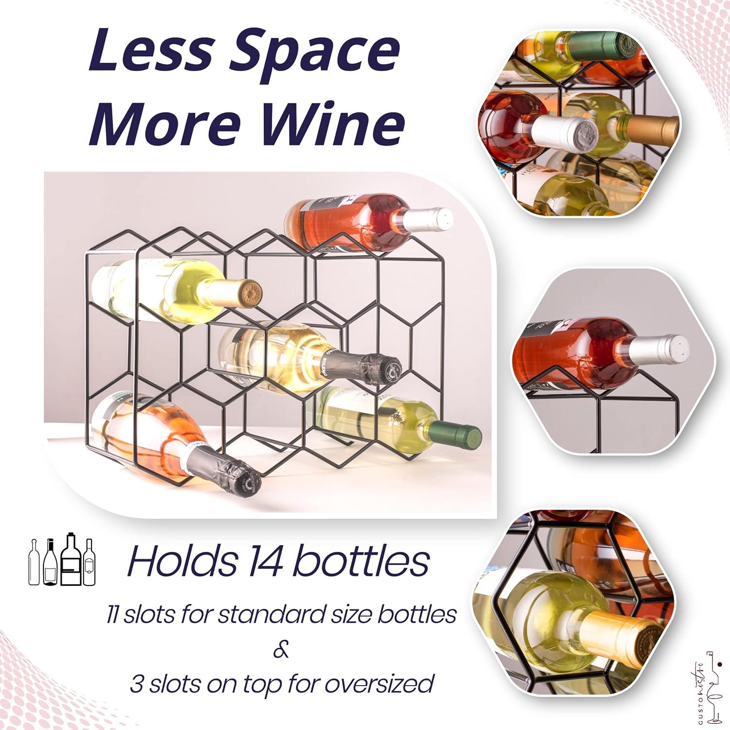 Gusto Nostro Countertop Wine Rack - 14 Bottle Freestanding Modern Black Metal Small - 3 Tier Tabletop Wine Holder Stand For Cabinet, Pantry - Wine Racks Countertop - No Assembly Required