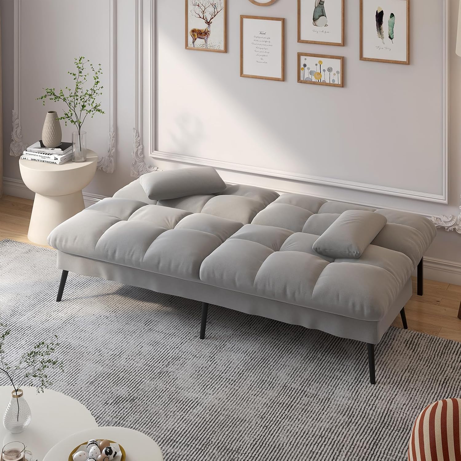 Comhoma Futon Sofa Bed, 72″ Convertible Sleeper Sofa, Upholstered Loveseat