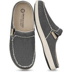 Mens Slippers With Arch Support, Canvas House Slipper For Men With Velvet Lining, Slip On Clog, Indoor Outdoor House Shoes With Anti-Skid Rubber Sole