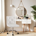 Vecelo Pu Leather Mid-Back Armless Vanity Chair Adjustable Height 360° Rolling Swivel For Home Office Work, White