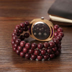 Avaner Women's Elastic Wrist Watches: Wooden Beaded Stretch Strap Handmade Analog Quartz Arabic Numerals Beads Bracelet Watch