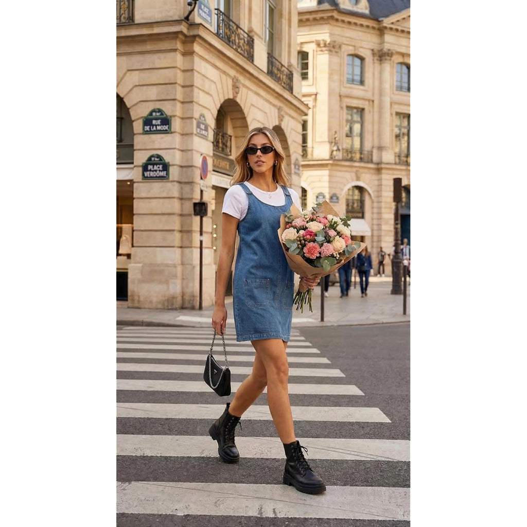 Dokotoo Womens Sleeveless Casual Denim Dress Western Cowgirl Outfits Jean Overall Dress