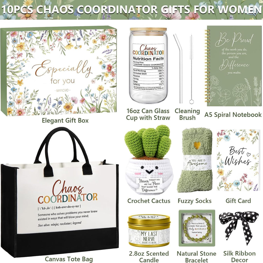 Thank You Gifts For Women Christmas Coworker Gifts, Employee Appreciation Gifts Chaos Coordinator Gift For Women Teacher Manager Office Nurse, Birthday Boss Day Gift For Boss Lady W/ Canvas Tote Bag