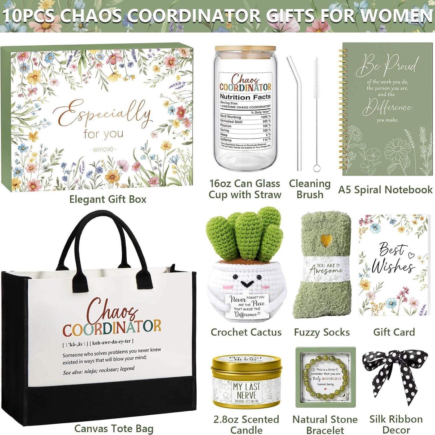 Thank You Gifts for Women, Administrative Professional Day Gifts, Chaos Coordinator Gift for Coworkers Women Boss Lady Manager Teacher Nurse Employee Appreciation Birthday Gift w/ Canvas Tote Bag