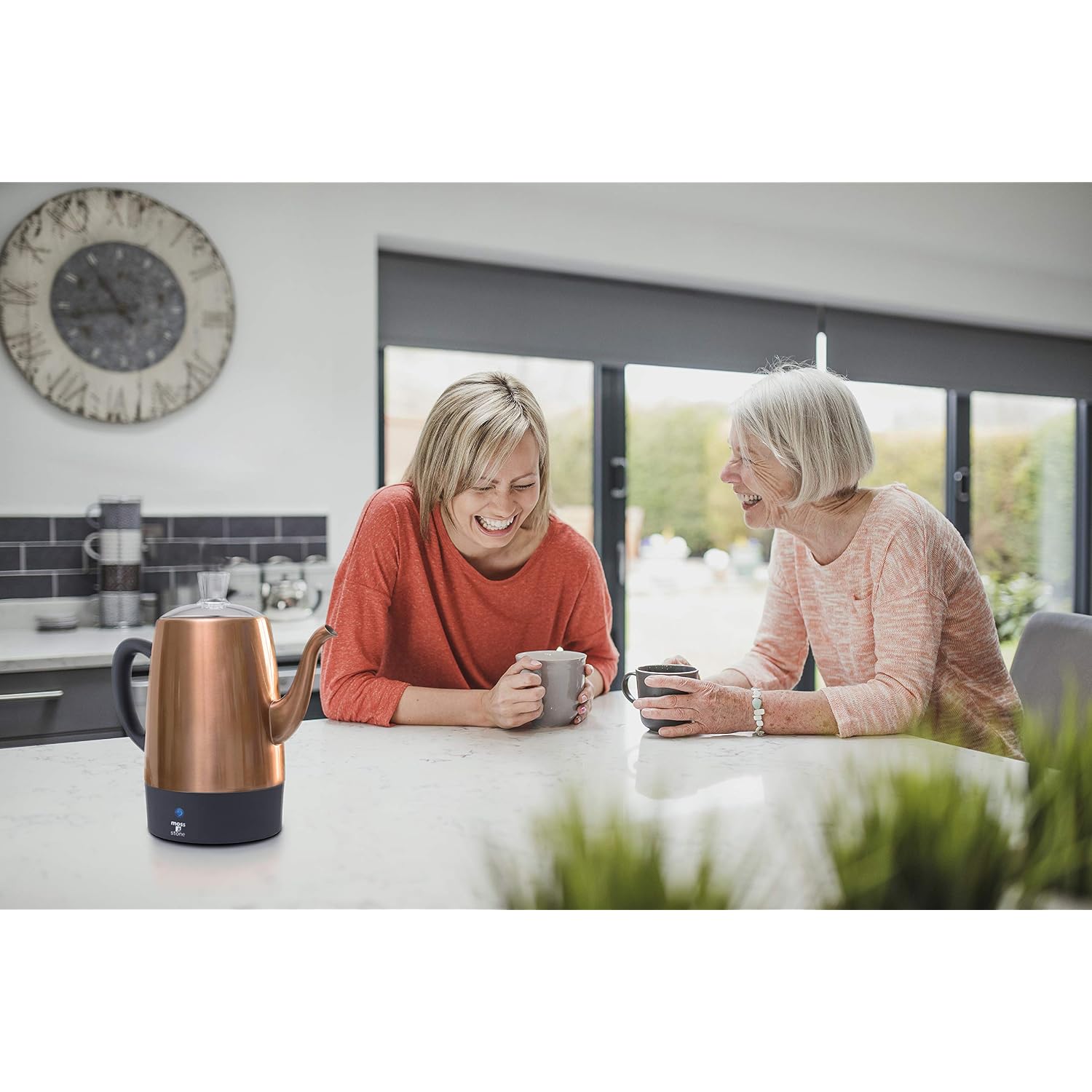 Moss & Stone 10 Cup Copper Percolator Coffee Pot Electric, Stainless Steel Coffee Percolator Electric With Keep Warm Function, Classic Perculator Pot With Removable Basket For Home Or Office