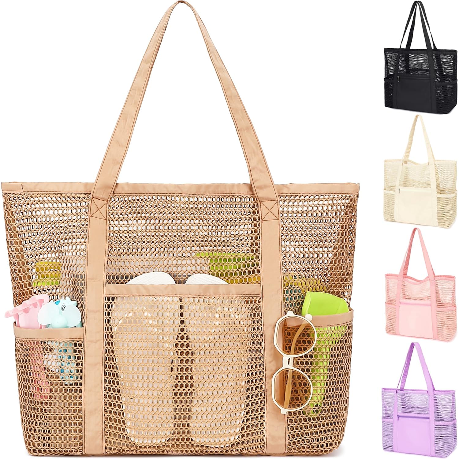 Fammart Mesh Beach Bag For Women, Summer Straw Tote Hobo Pool Bags With Zipper Pocket, Travel Vacation Cruise Essentials 2026