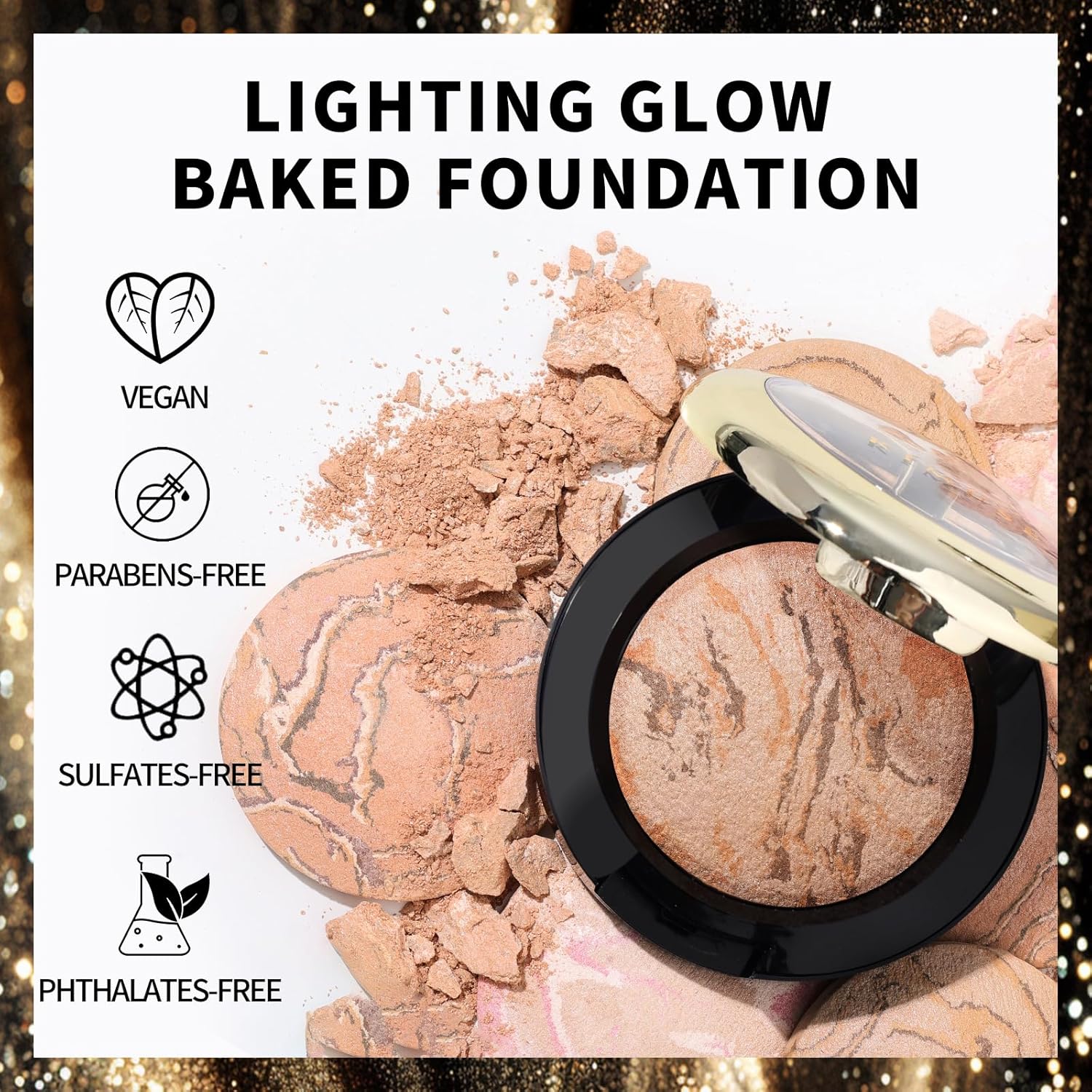 KIMUSE Baked Foundation - Brighten Color Correcting Powder Foundation with Retractable Kabuki Brush Makeup Set for Mature Skin, Buildable Coverage, Radiant Natural Finish