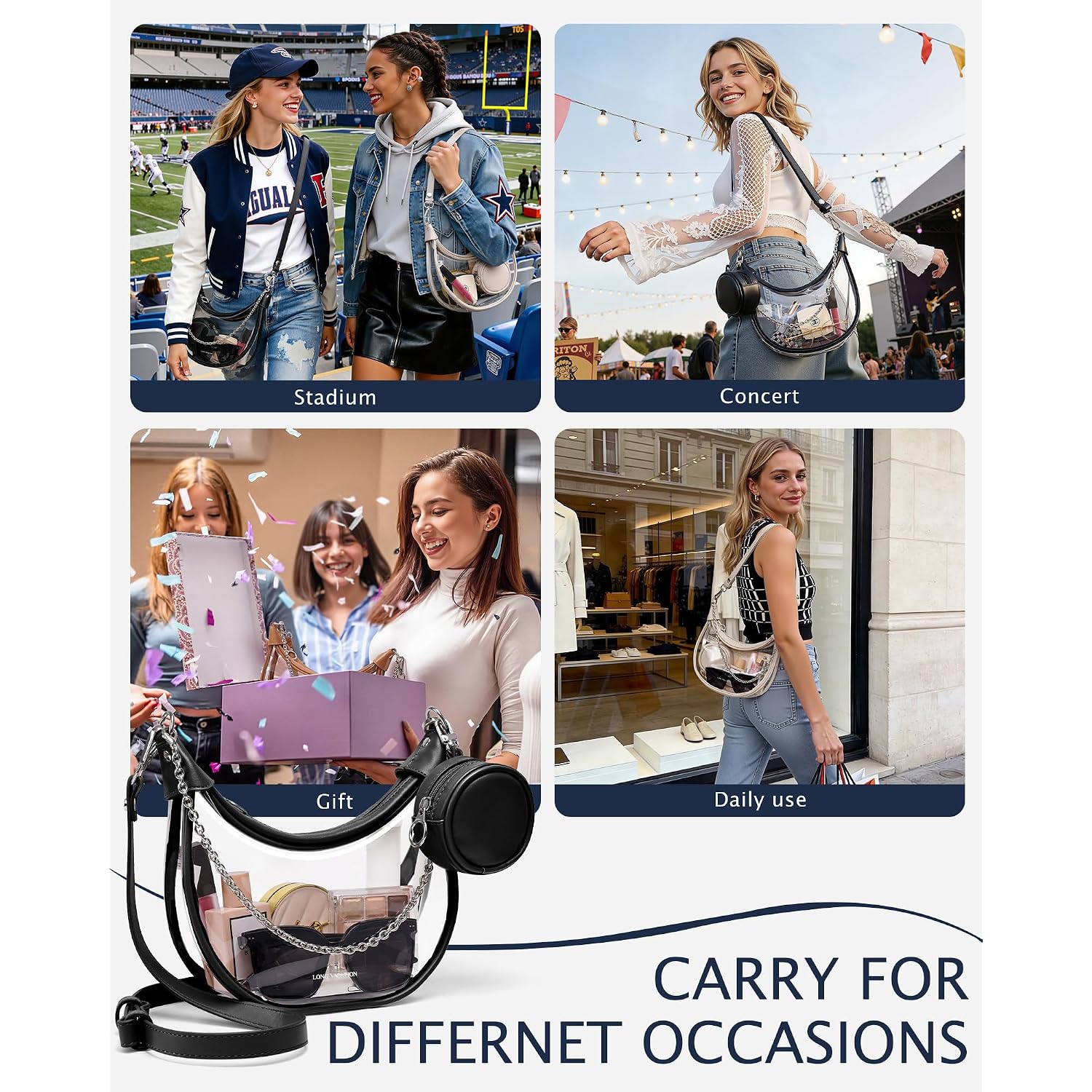 Long Vacation Clear Bag For Stadium Events, Clear Purses For Women Stadium Crossbody, Pvc Clear Concert Bag With Coin Purse