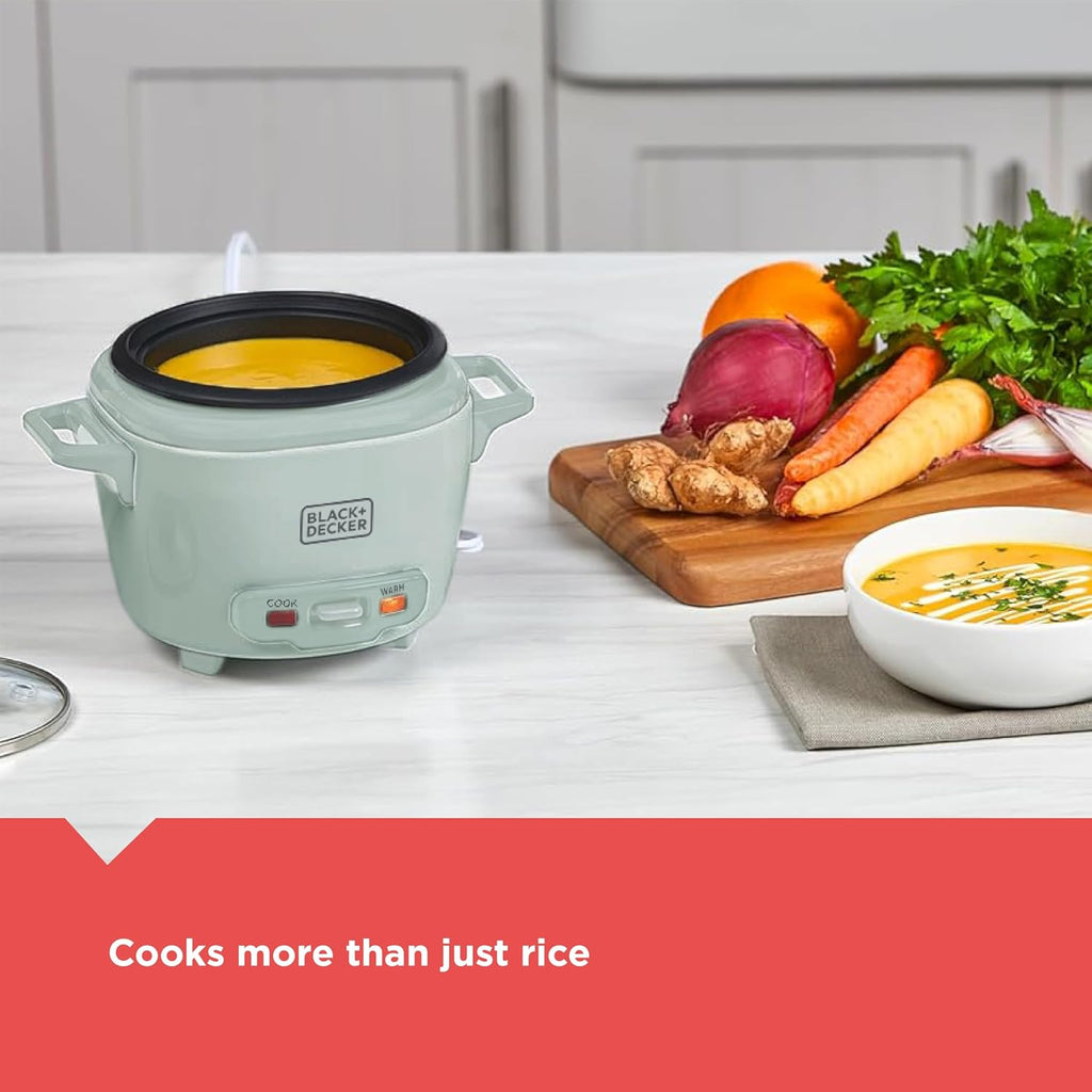 Black+Decker 3-Cup Cooked (1.5 Cups Uncooked) Rice Cooker, Removable Nonstick Bowl, One-Touch Operation, Surf Spray