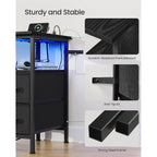 Songmics Side Table With Led Light, Narrow End Table With 2 Drawers, Nightstand With Charging Station, Bedside Tables For Small Space, Living Room, Bedroom, Ink Black, Bellah Collection Ulgs002B101