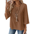 Lomon Womens 3/4 Sleeve Tops Cotton Linen Shirts V Neck Lace Casual Loose Fit Blouses Boho Fashion