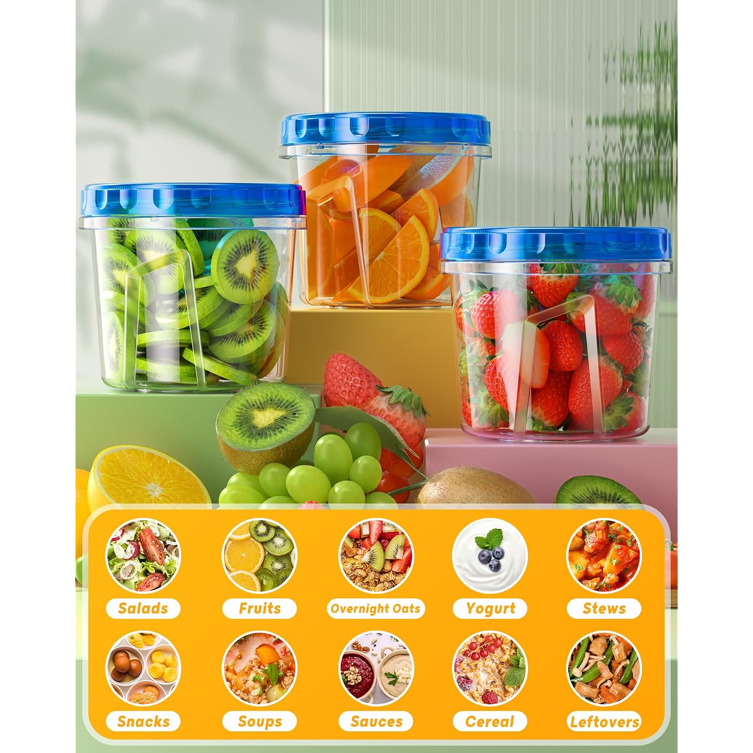 Biuleon 6 Pack-24 Oz Freezer Storage Containers, Plastic Food Storage Containers With Twist Top Lids, Bpa Free And Reusable Soup Containers With Lids, Leakproof/Microwave/Dishwasher Safe