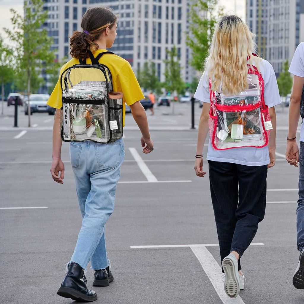 Silkfly 100 Pack Clear Backpacks Bulk Pvc Transparent Bookbags Heavy Duty See Through Bags With Pockets For Stadium Work Travel (15 X 11 X 5.2 Inches,Black,Gray,Blue,Pink)