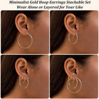 Gokeey Gold Hoop Earrings Set for Women,14k Gold Plated Gold Hoops with Sterling Silver Post Hypoallergenic Thin Hoop Gold Earrings for Girls Trendy Jewelry Gifts