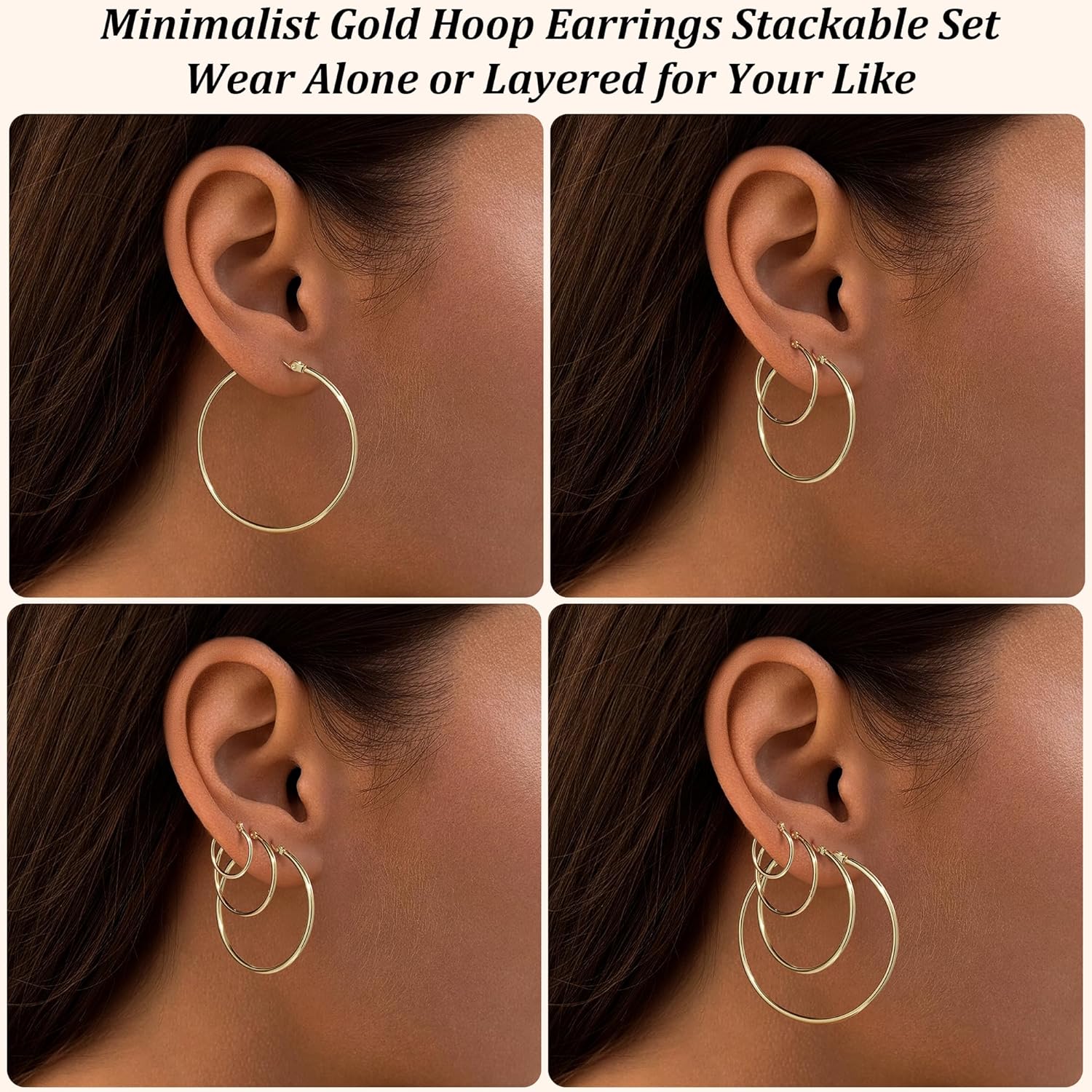Gokeey Gold Hoop Earrings Set for Women,14k Gold Plated Gold Hoops with Sterling Silver Post Hypoallergenic Thin Hoop Gold Earrings for Girls Trendy Jewelry Gifts