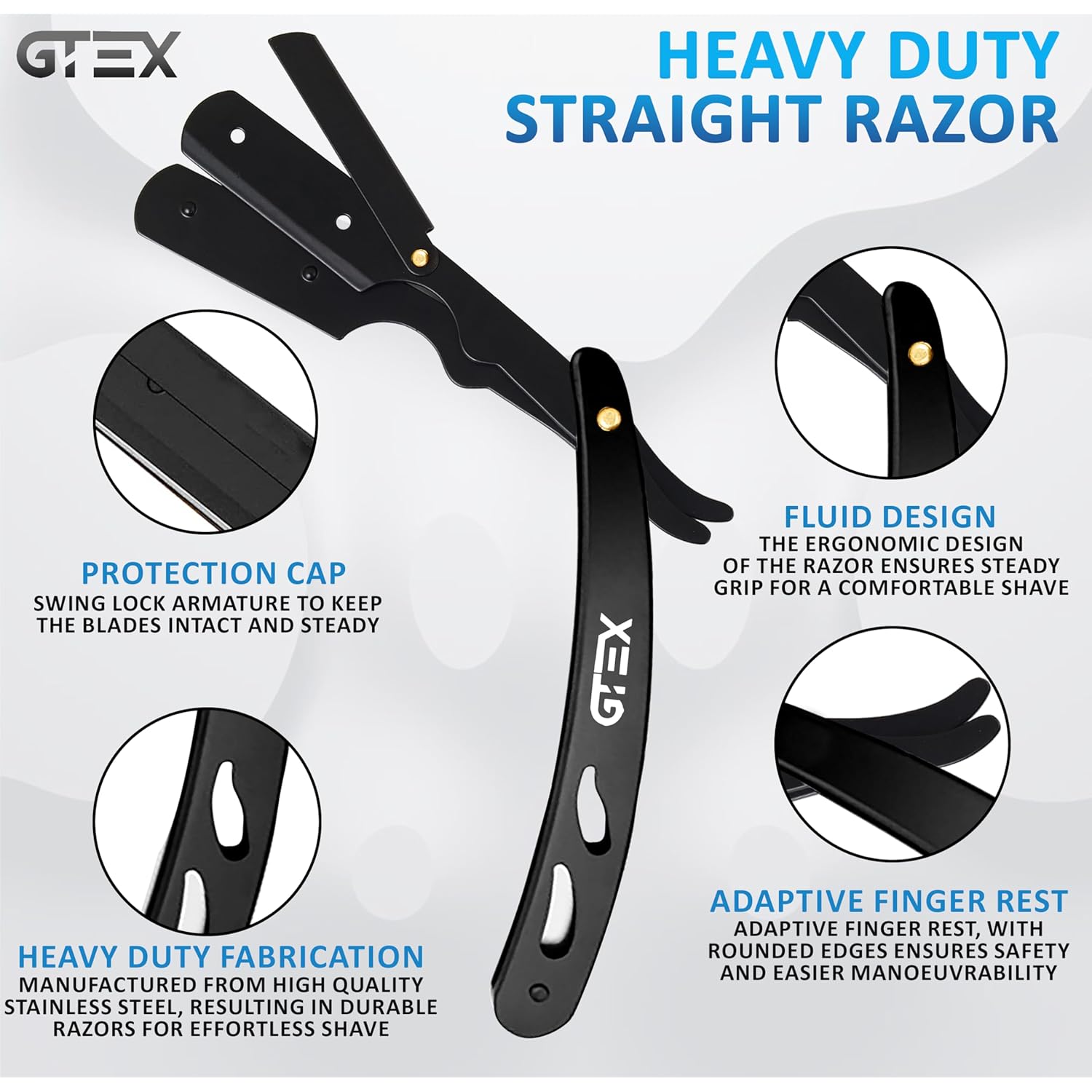 Straight Razors For Men 100 GTEX Barber Razor Blades - 2 Professional Single Blade Razors for Men Navajas Para Barbero Straight Edge Razor Barber Beard Razor Shavette Shaving Razor Kit