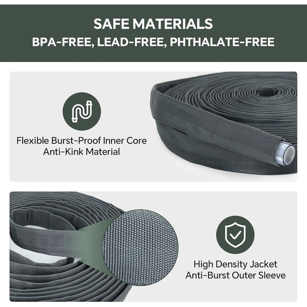 Garden Hose 25Ft, Made Of Tpu(Not Pvc), Ultra-Light & Flexible Water Hose, Non-Shrinking, Easy To Store, Drinking Water Safe Material, All-Weather, Black&Gray