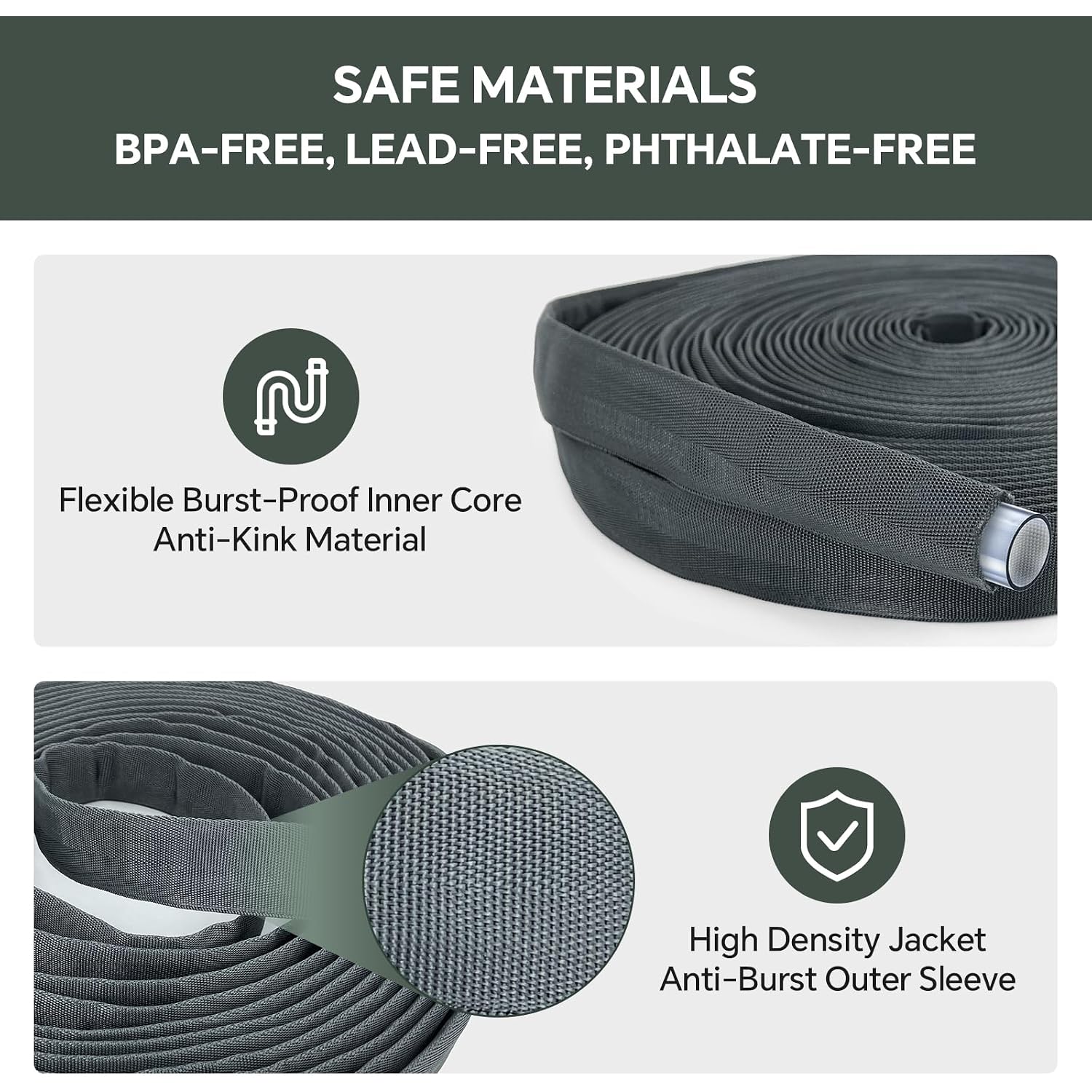 Garden Hose 25Ft, Made Of Tpu(Not Pvc), Ultra-Light & Flexible Water Hose, Non-Shrinking, Easy To Store, Drinking Water Safe Material, All-Weather, Black&Gray
