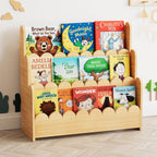 Spaceaid 3-Tier Scalloped Bookshelf, Montessori Bookcase For Toddlers, Wooden Book Shelf Organizer Display Furniture For Kids Rooms, Playroom, Nursery And Classroom, Natural