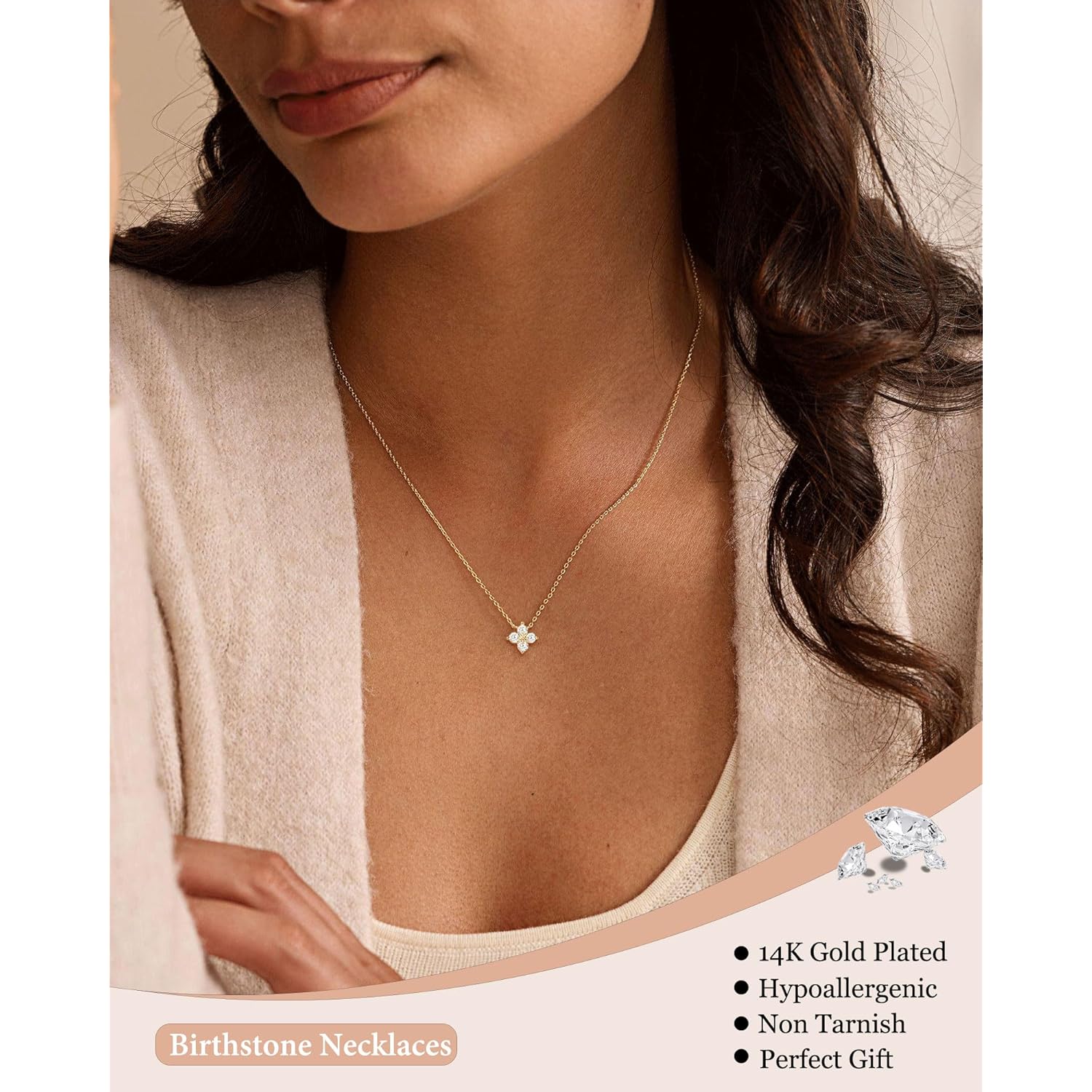 ZHESHY Birthstone Gold Necklaces for Women Dainty Non Tarnish 14K Gold Plated Diamond Necklace Cubic Zirconia Pendant Necklaces Women Gold Trendy Jewelry Bridesmaid Birthday Christmas Mothers Day Gifts