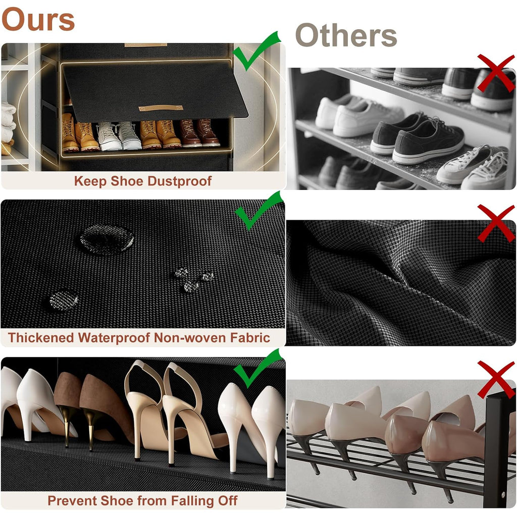 Shoe Rack, 5 Tier Shoe Storage Cabinet With Door 20 Pair Plastic Shoe Shelves Organizer For Closet, Entryway, Hallway, Bedroom, Black