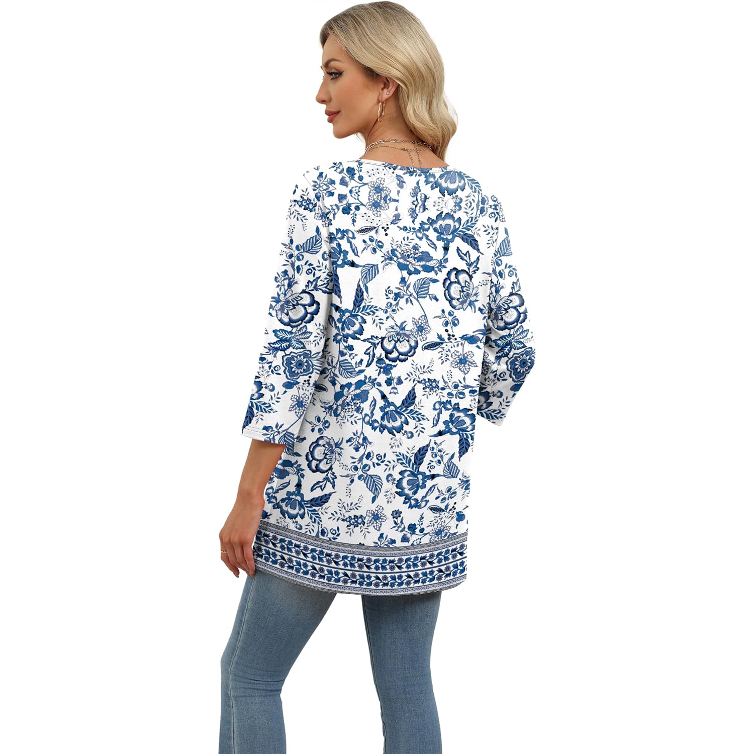 3/4 Length Sleeve Womens Tops Dressy Casual Plus Size Tunics to Wear with Leggings