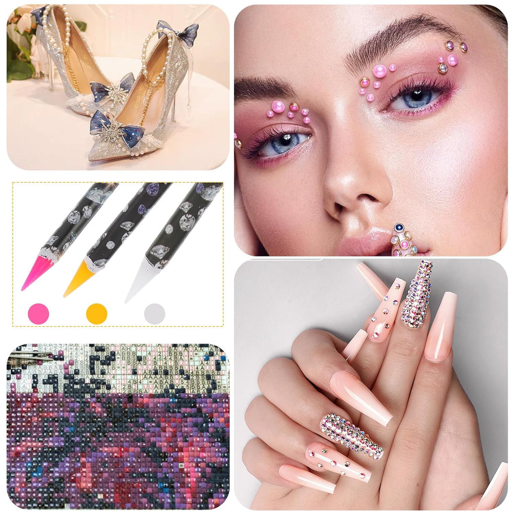 3 Pcs Rhinestone Picker, Self-Adhesive Wax Pencil Diamond Art Pen, Rhinestone Applicator, Gem Picker, Jewel Dotting Tools for Nail Art with Pencil Sharpener