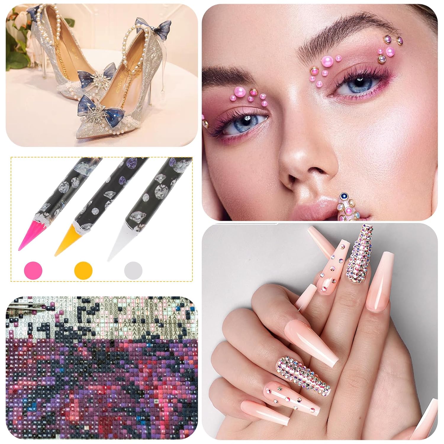 3 Pcs Rhinestone Picker, Self-Adhesive Wax Pencil Diamond Art Pen, Rhinestone Applicator, Gem Picker, Jewel Dotting Tools for Nail Art with Pencil Sharpener