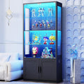 Brottar 67" Display Cabinet With Glass Doors, 4-Tier Curio Cabinet With 2 Removable Glass Shelves, Display Case For Collectibles, Black