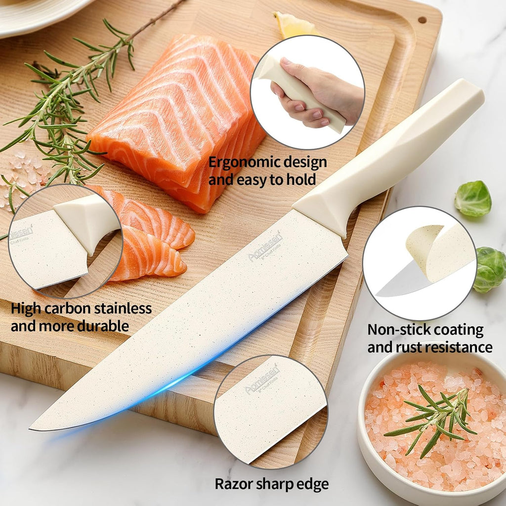 Premium Quality 8-Piece Knife Set with Block, Lightweight and Strong, ﻿ Ergonomic Handles for Home,Dishwasher Safe