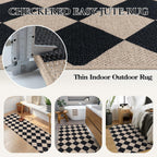 Lahome Checkered Easy Jute 3X5 Entryway Front Porch Rug, Black Diamond Indoor Outdoor Patio Layering Rug, Washable Farmhouse Neutral Non Slip Non Shedding Door Carpet For Backyard Blacony