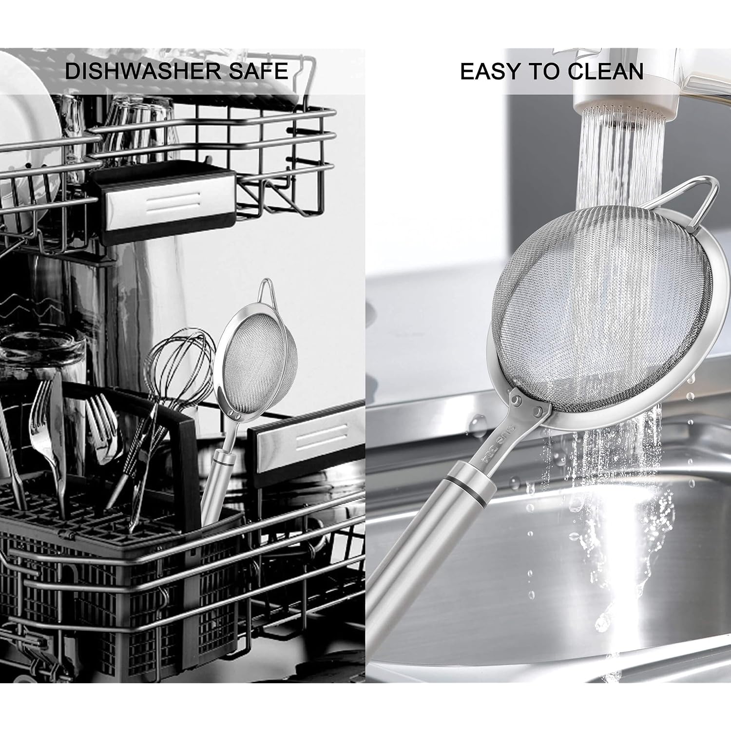 304 Stainless Steel Fine Mesh Strainers For Kitchen, Colander-Skimmer With Handle, Sieve Sifters For Food, Tea, Rice, Oil, Noodles, Fruits, Vegetable