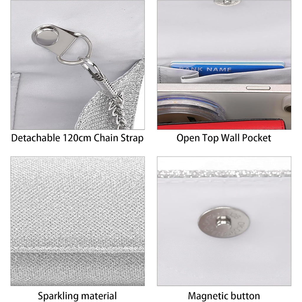 Rniega Clutch Purses For Women, Evening Bag With Detachable Chain Ladies Sparkling Party Handbag Wedding Bags