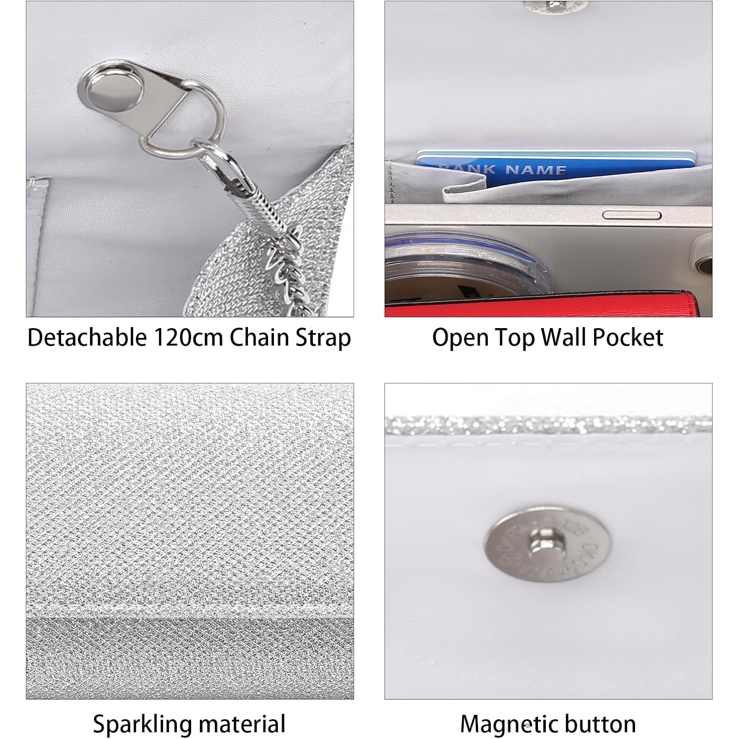 Rniega Clutch Purses For Women, Evening Bag With Detachable Chain Ladies Sparkling Party Handbag Wedding Bags