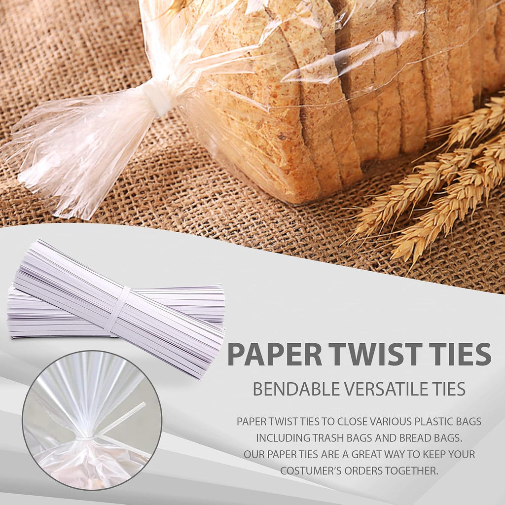100 Pieces 5" Reusable White Paper Bread Twist Ties, White Twist Ties Bag Ties For Bags Bread Wire Ties Reusable Twist Tie For Treat Party Cello Candy Bread Coffee Bags Cake Pops