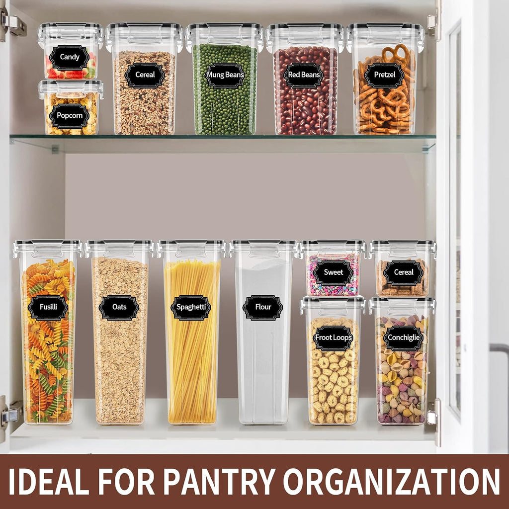 Praki Airtight Food Storage Containers Set With Lids - 24 Pcs, Bpa Free Kitchen And Pantry Organization, Plastic Leak-Proof Canisters For Cereal Flour & Sugar - Labels & Marker
