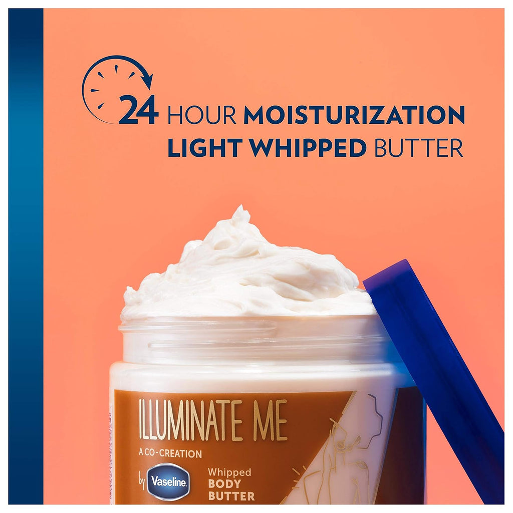 Vaseline Illuminate Me Shea Butter Whipped Body Butter For Melanin Rich Skin Provides 24 Hour Moisturization For Dry Skin 11 Oz