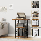 Record Player Stand With Extended Desktop,Large Record Player Table With Vinyl Storage,Tall Turntable Stand With Record Holder Vinyls Display Shelf For Music Room Studio, Rustic Brown