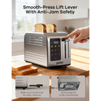 Ganiza Smart Toaster 2 Slice With Touchscreen, Digital Countdown Timer, Touch Screen Toaster Wide Slot, Full Stainless Steel, Defrost Reheat Cancel, +/-10S Fine-Tune, Removable Crumb Tray, Max 925W