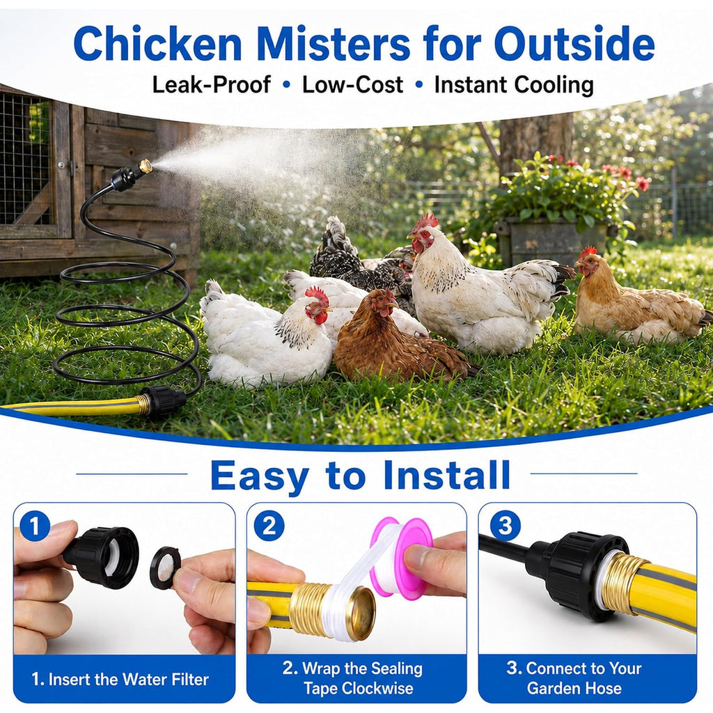 Hose Misters For Outside Patio, 60 Inch Standing Outdoor Misters For Patio Cooling, Hose Misting Sprinkler Cooling System For Chicken Coop, Backyard, Garden, Tanning, Bbq, Pool, And Bird Bath, Black