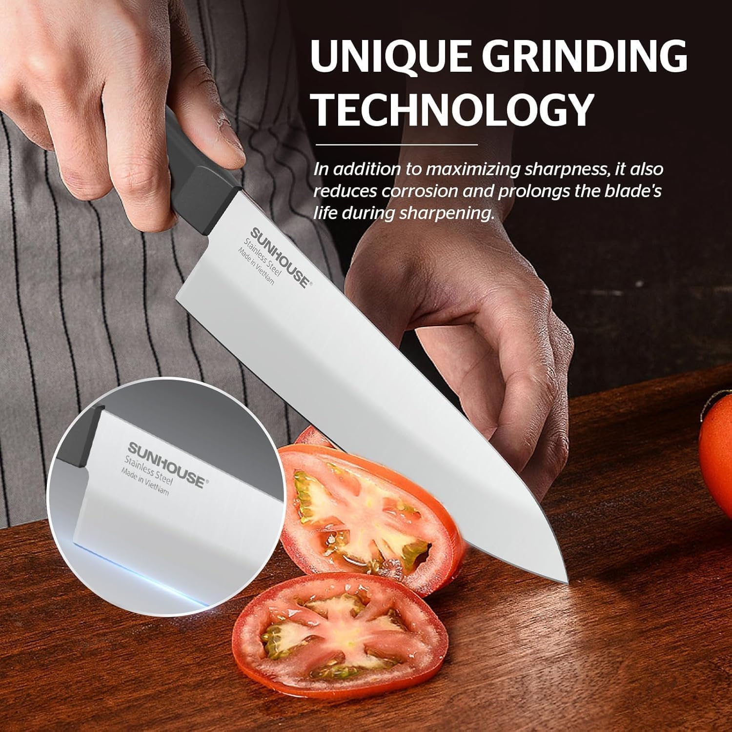 Sunhouse Chef Knife 7.5 Inch Ultra Sharp Kitchen Knife - High Carbon Stainless Steel, Ergonomic Non-Slip Handle, Apartment Essentials, Fathers Day Gift for Dad Husband Him