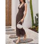 Wenrine Womens Summer Polka Dot Maxi Dress Mesh Wedding Guest Bodycon Sexy V Neck Sleeveless Party Dresses