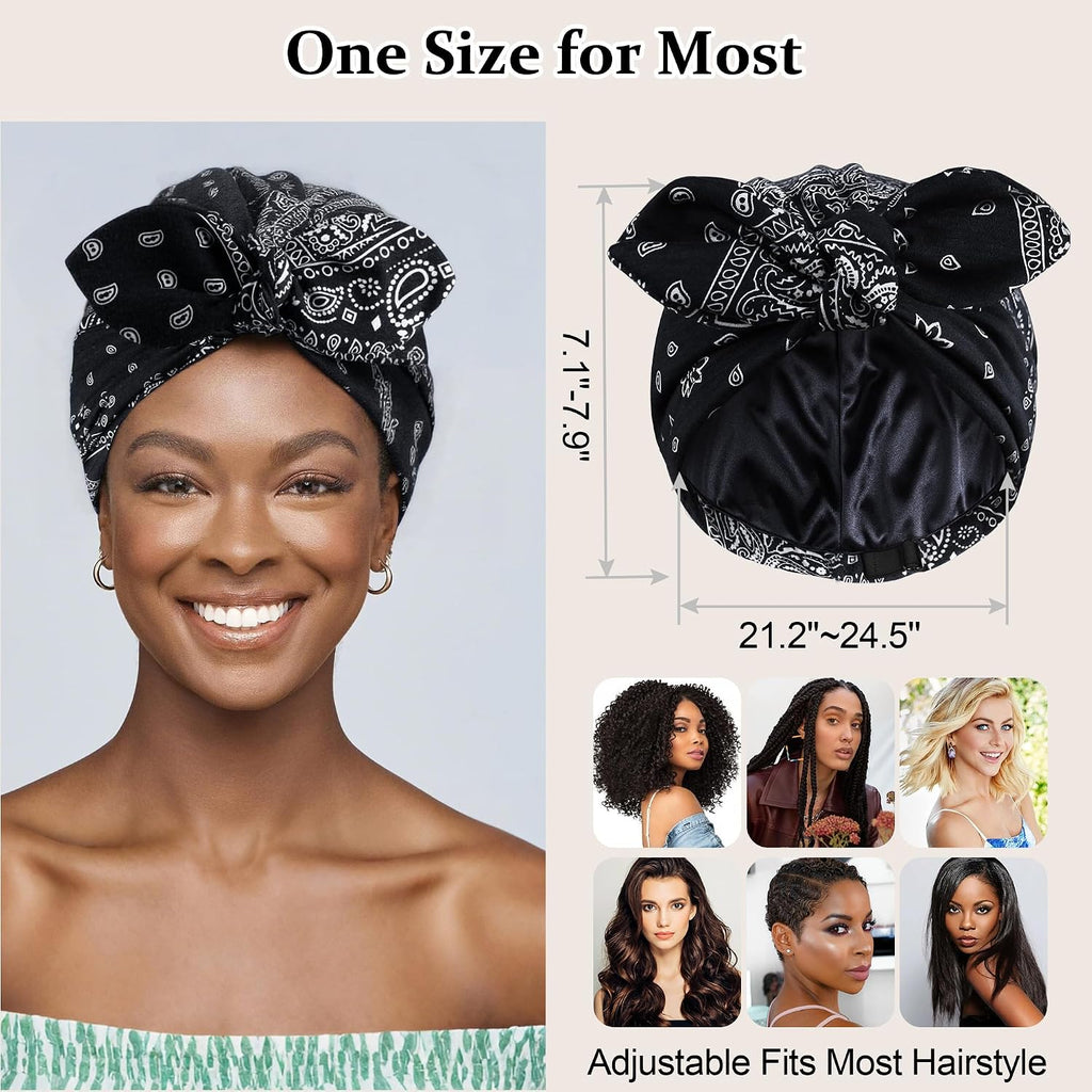 Satin Lined Beanies for Women Chemo Headwear Silky Lined Cotton Sleeping Cap Black